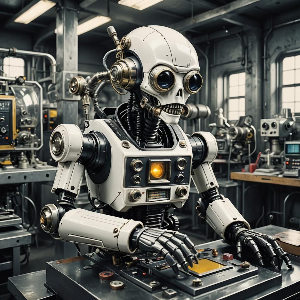 Steampunk Alien Robot Experiment in Pop Art Style