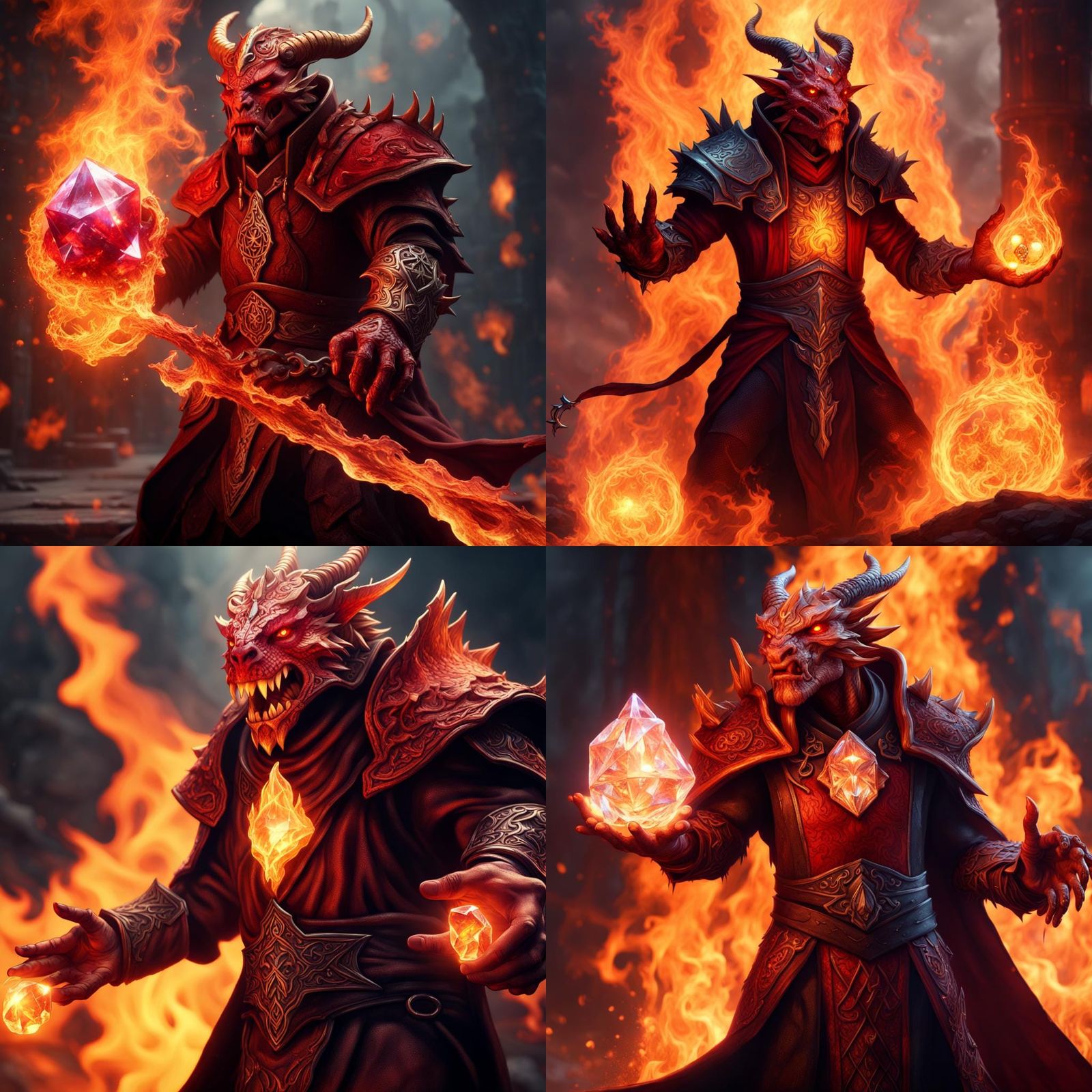 Red Dragonborn Sorcerer with Crystal in Flames