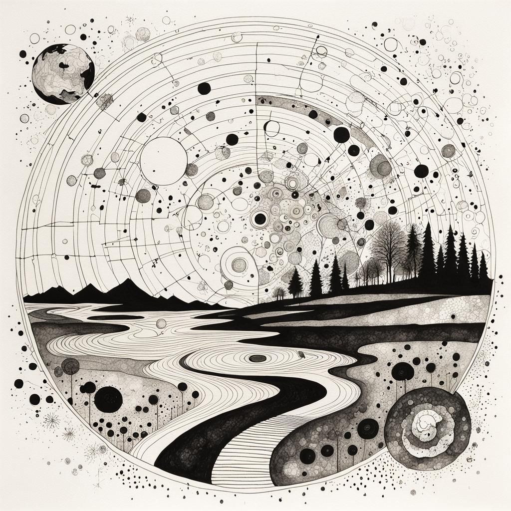 Landscape in Ink Splatter Art Style