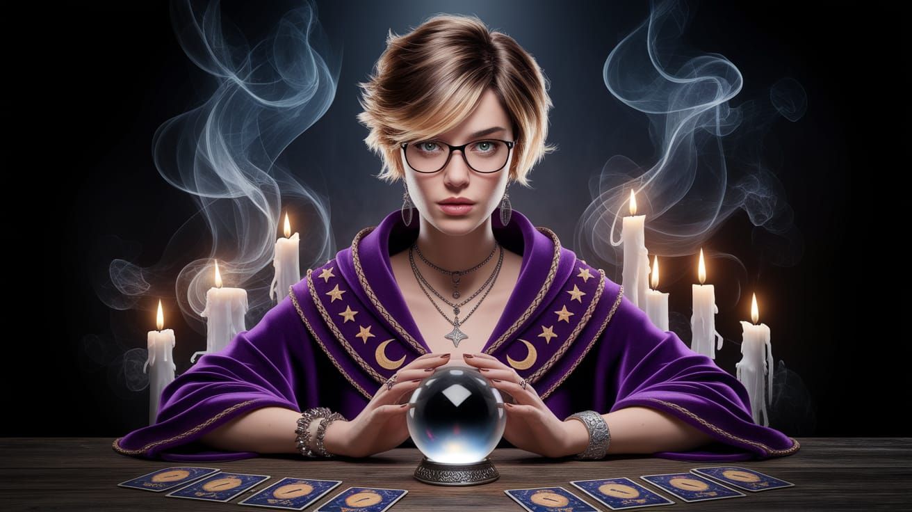 Mystical Fortune Teller Portrait with Crystal Ball