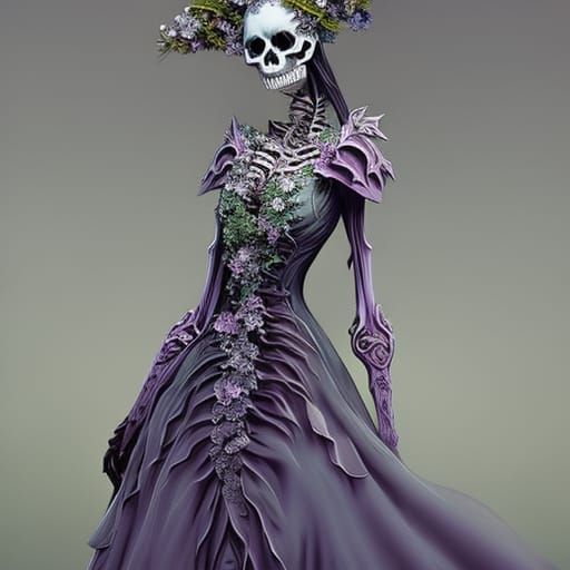 Skeleton Girl in Cemetery, Hyperrealistic Splash Art