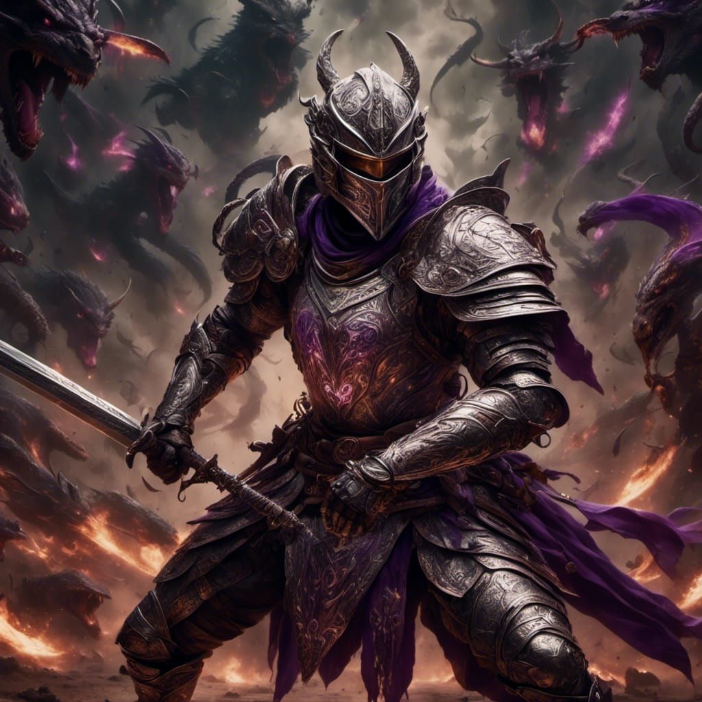 Dragonborn Knight with Glowing Runes: Charcoal Drawing