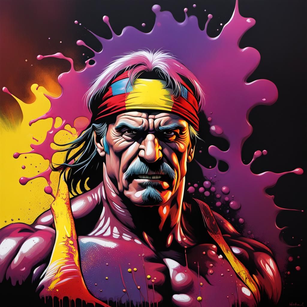 Hulk Hogan Graffiti Art in Polychromatic Style