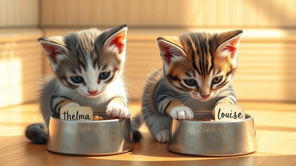 Two Kitten Friends Enjoy Lunch in a Cozy Sunlit Scene