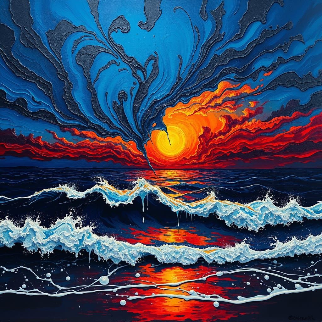 Dynamic Sunset in Impasto Oil Paint Style