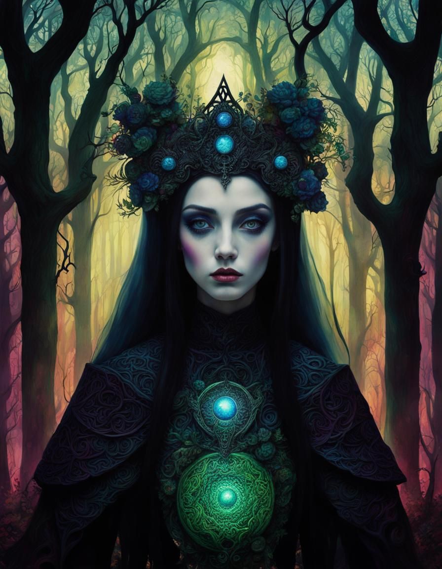 Ethereal Banshee in Dark Forest, Art Nouveau Style
