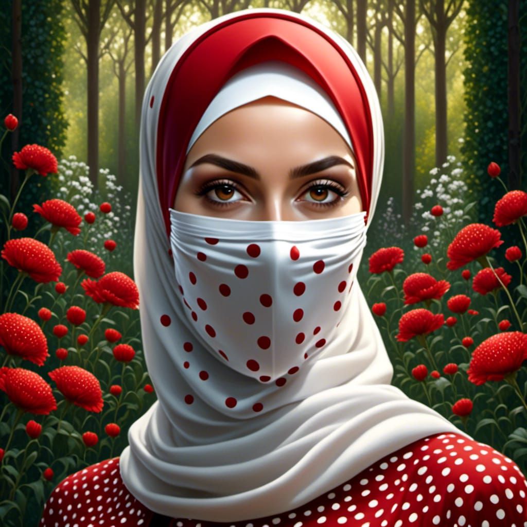Beautiful Woman in Facemask and Red Hijab