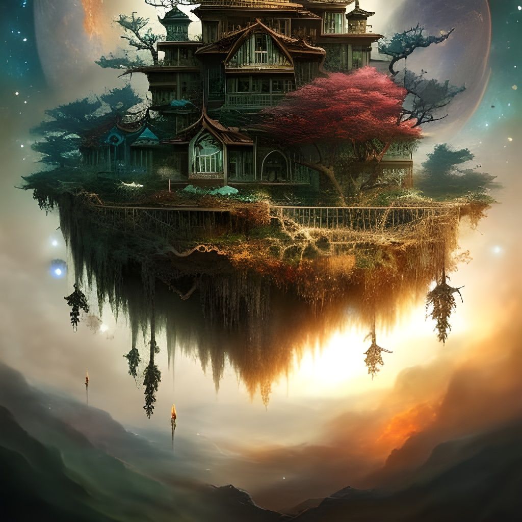 Surreal Moonlit Landscape with Clockpunk Elements