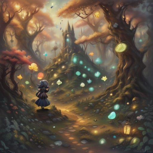 Joyful Children Playing in Sun-Dappled Enchanted Forest