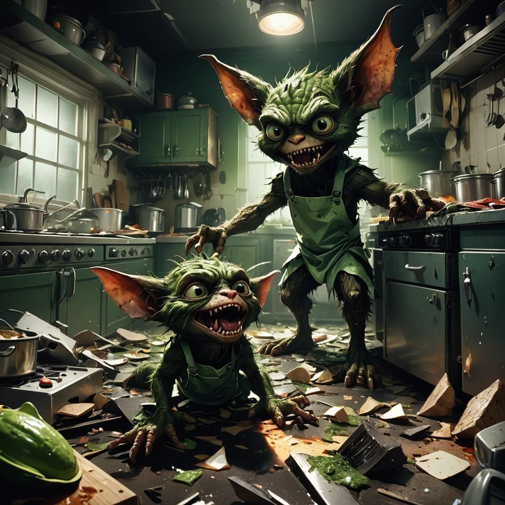 Gremlins Cause Kitchen Chaos in Dark Fantasy Art