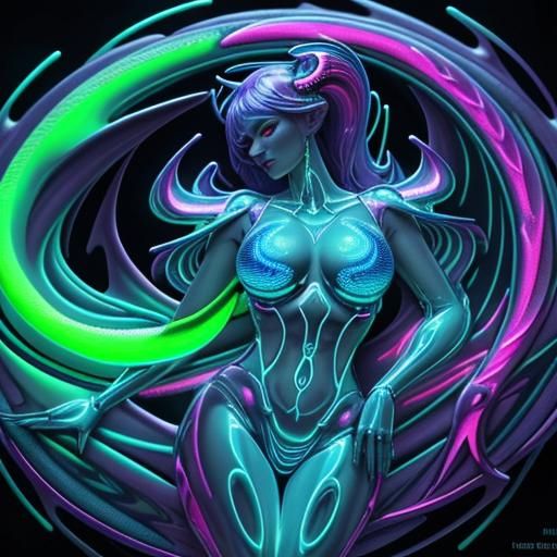 Neon Glass Woman Statue in Milk Bath