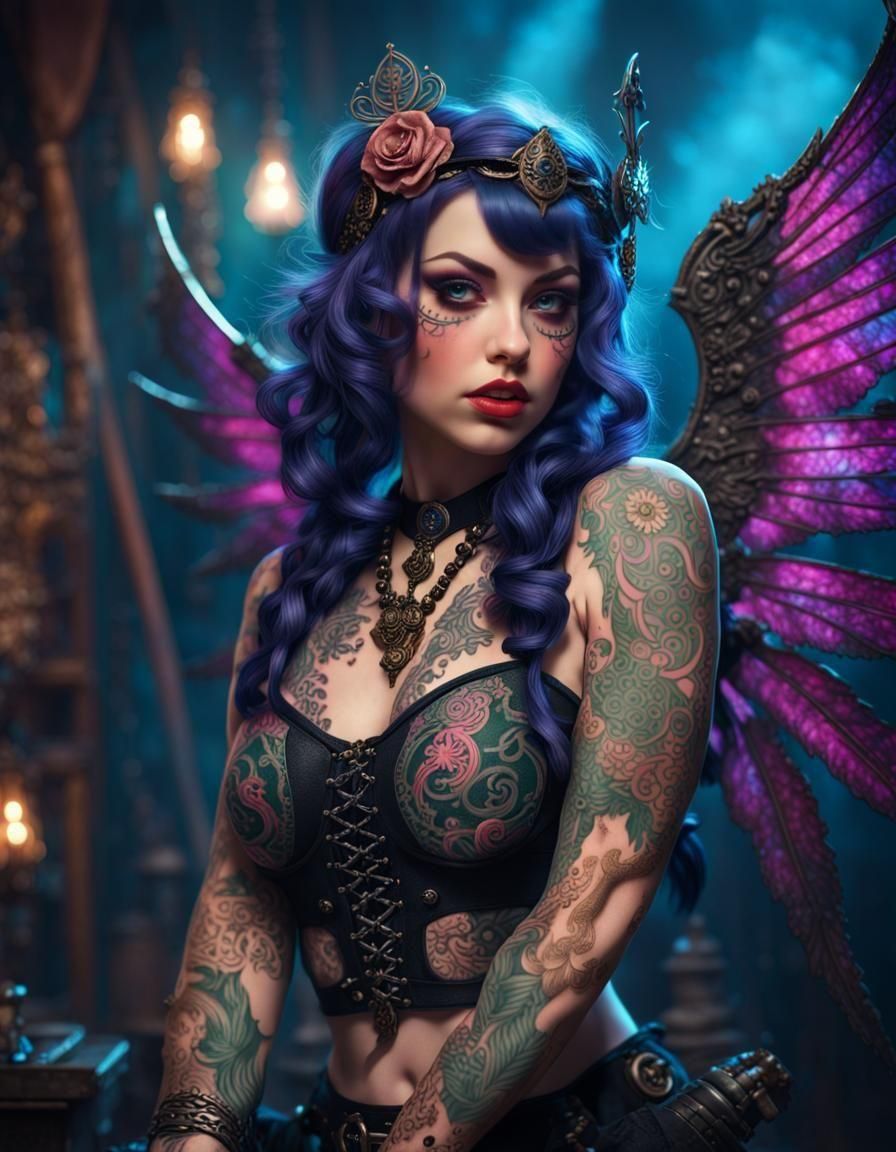 Retro Pinup Gothic Warrior in Bohemian Style