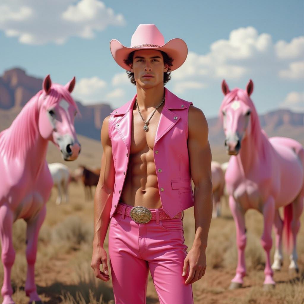 Pink Cowboy on a Surreal Dude Ranch