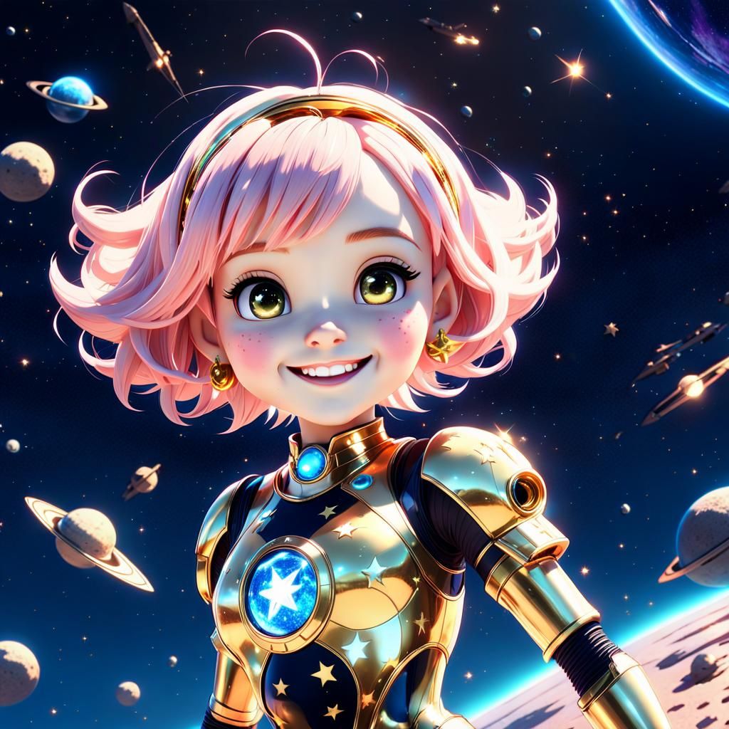 Cute Anime Princess in Futuristic Bioluminescent Suit