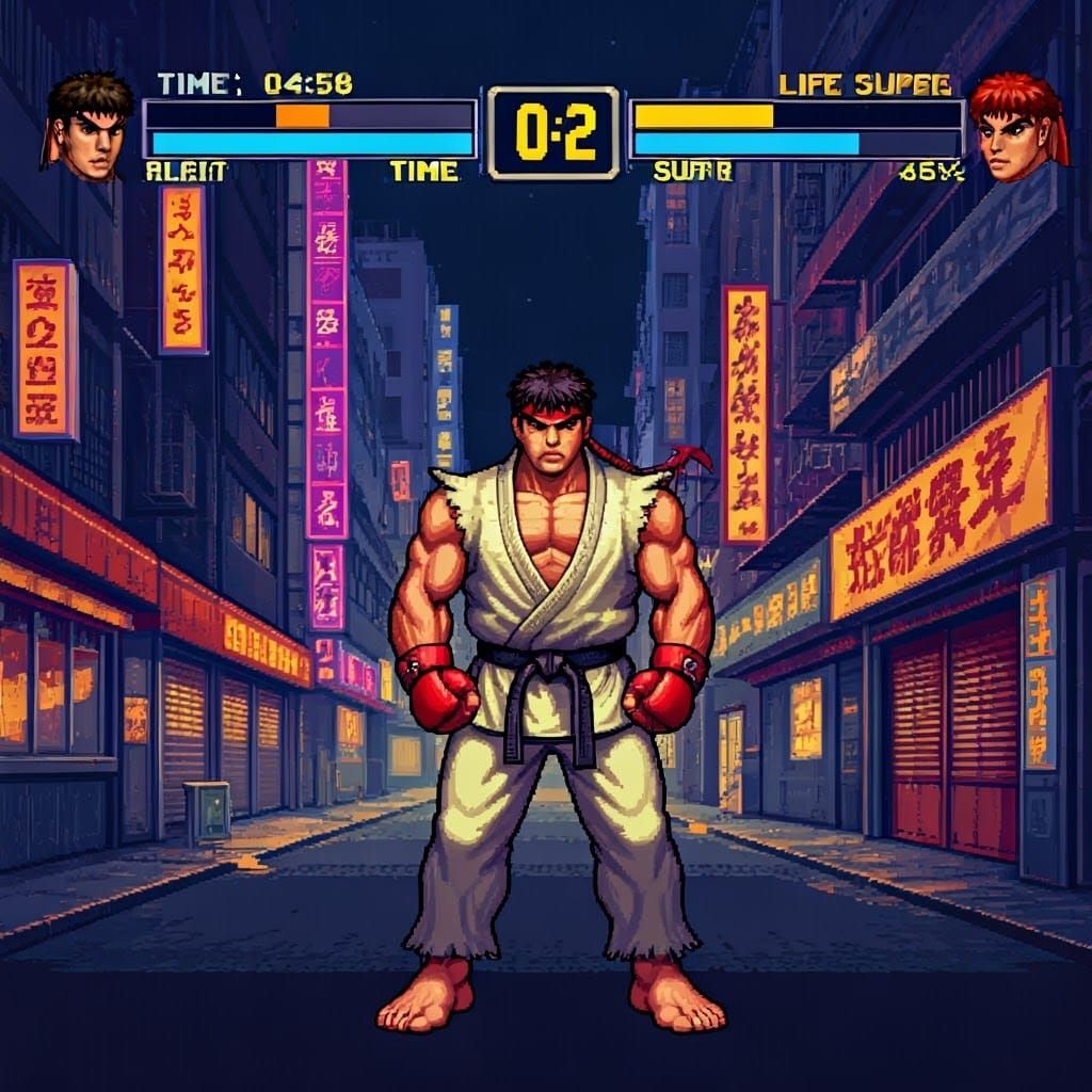 Ryu Victorious in 8-bit Japanese Street Fight