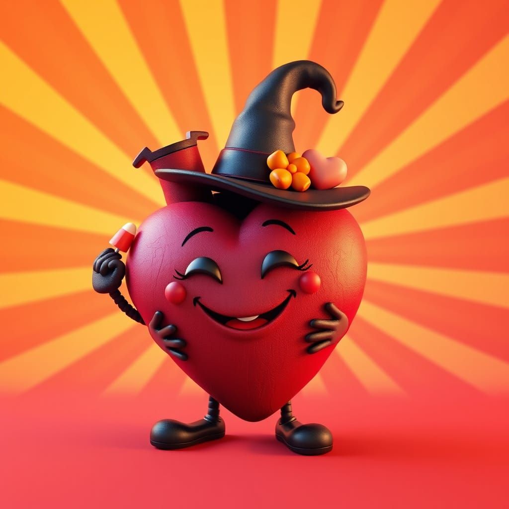 Pixar Style Halloween Heart Character in 3D Digital Art