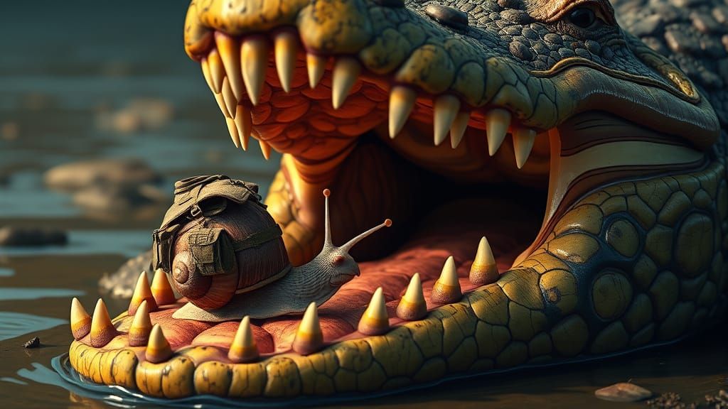 Snail's Crocodile Adventure: A Digital Art Piece
