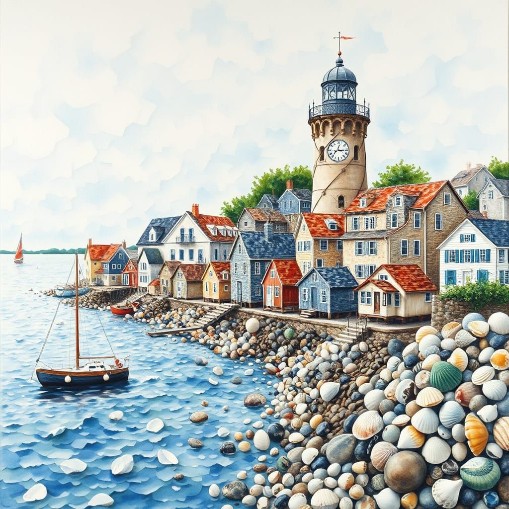 New England Town Mosaic in Epic Impressionist Style