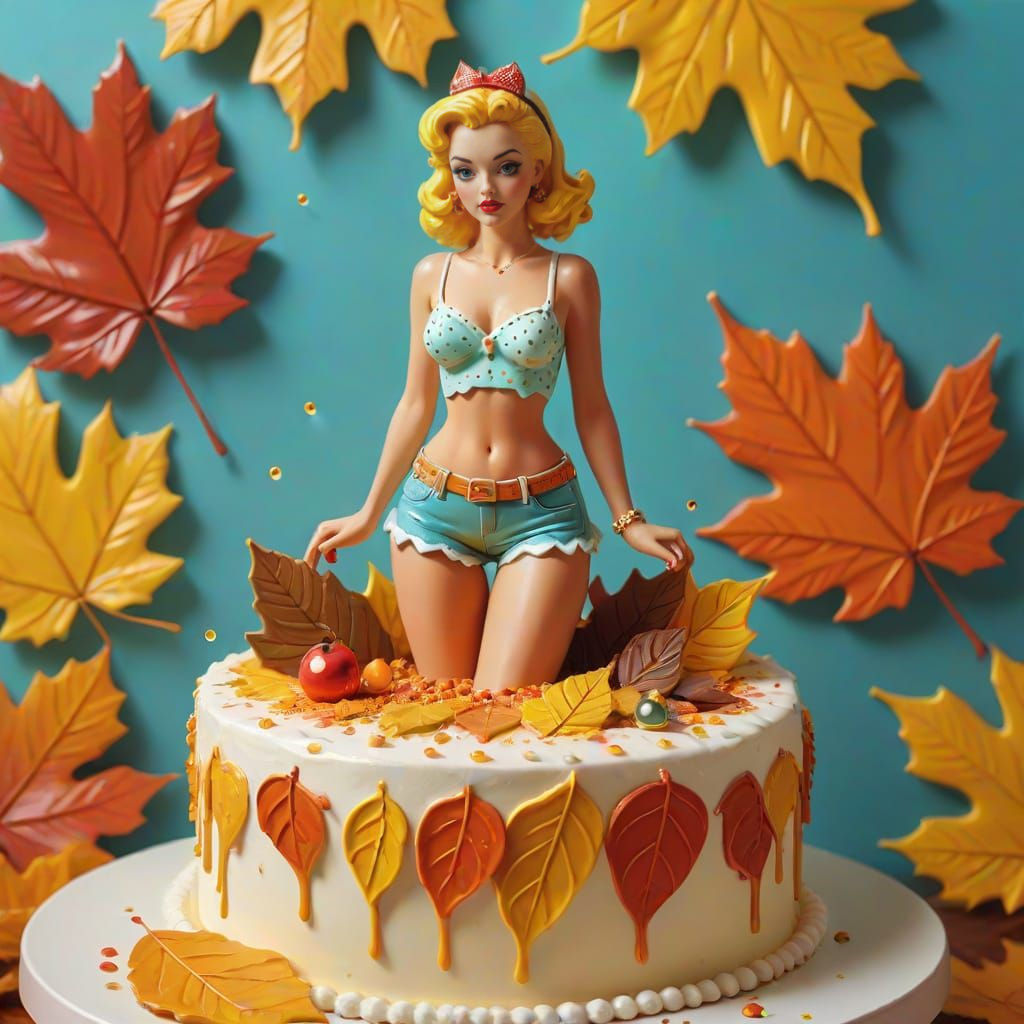 Pop Art Autumn Goddess Emerges From Cake