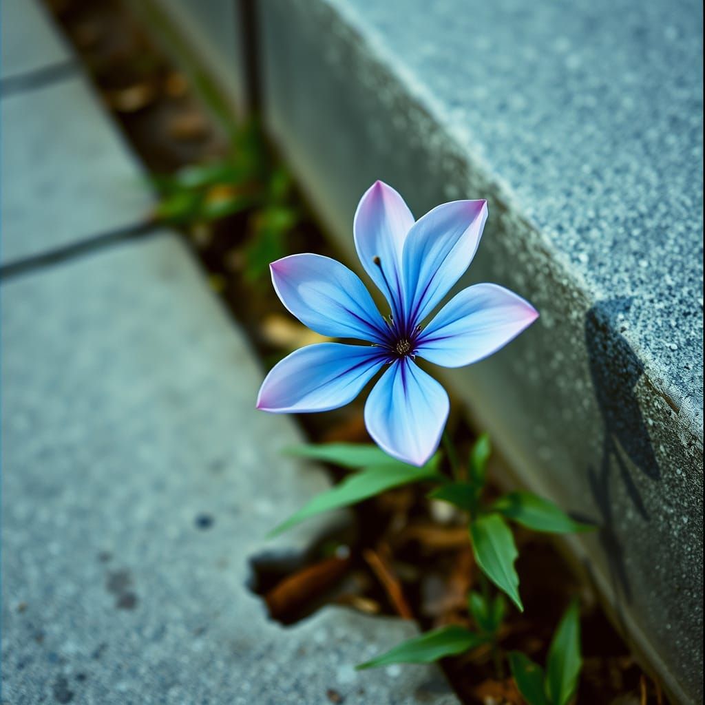Blue Flower with Pastel Pink Petals in Film Aesthetic
