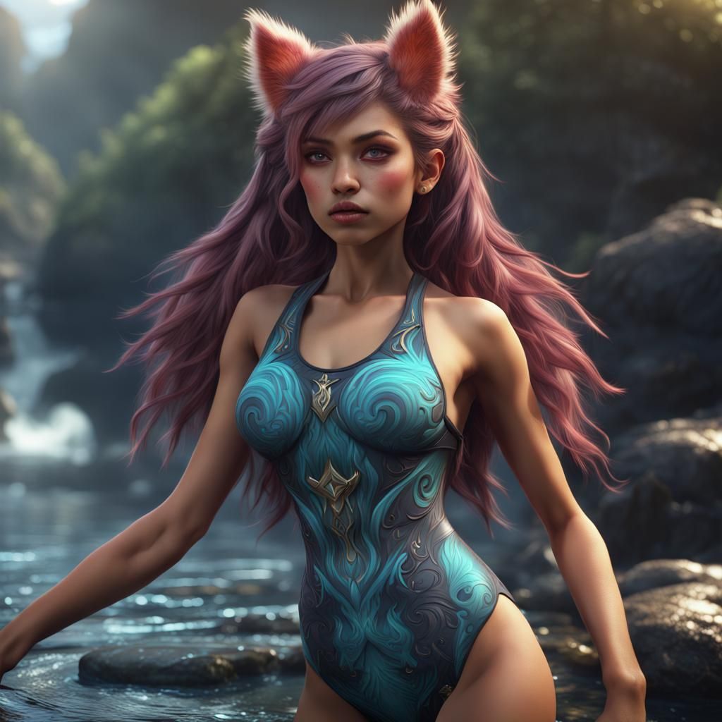 Furry Girl Swimsuit: Detailed Fantasy Art