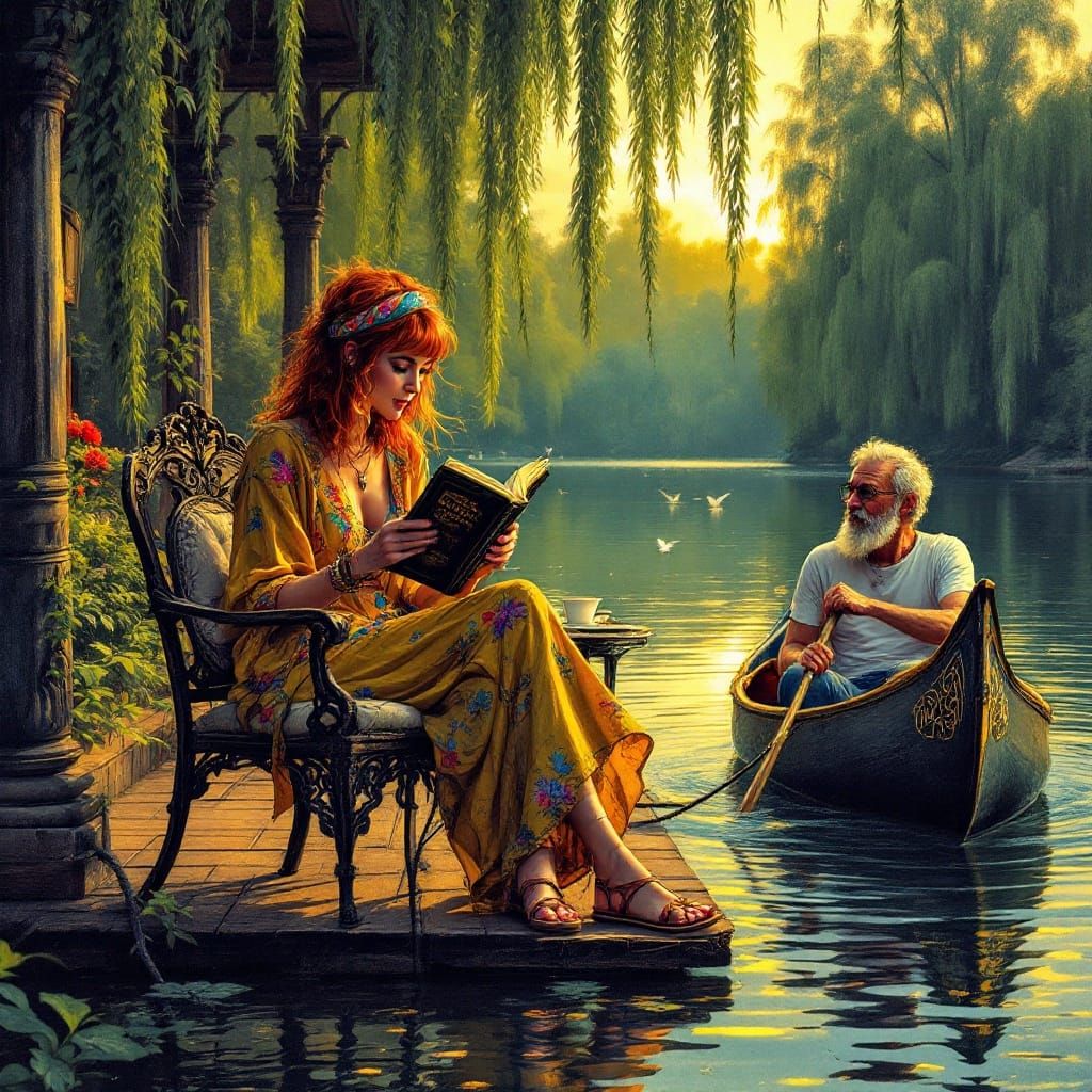 Gentle Lakeside Scene with Whimsical Contrast