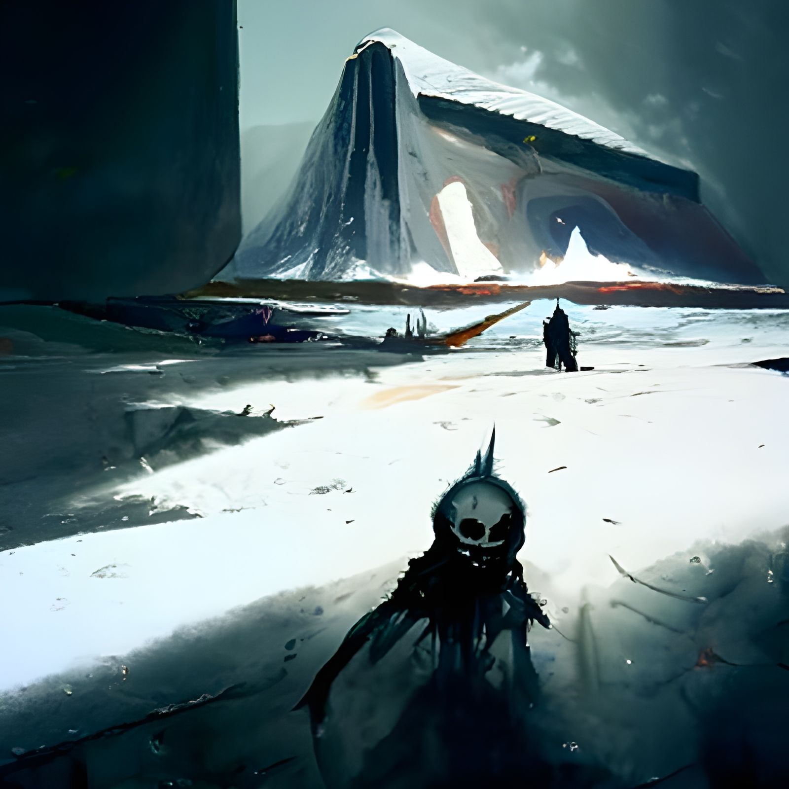Spaceship Over Icy Hellscape: Sinister Art