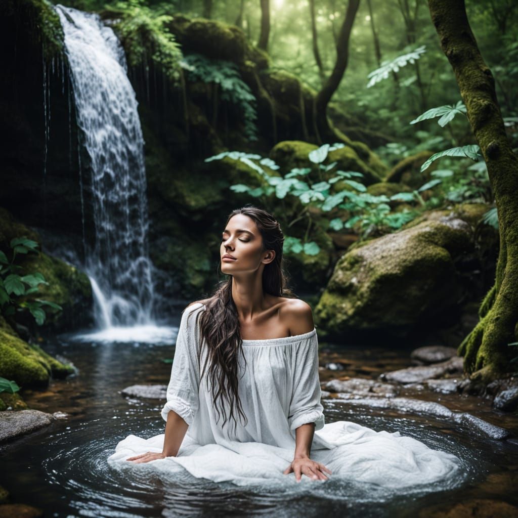 Prehistoric Goddess in Blissful Bathing Moment