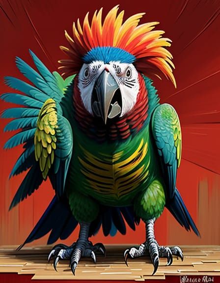 Grumpy Parrot Temper Tantrum in Impasto Oil Painting