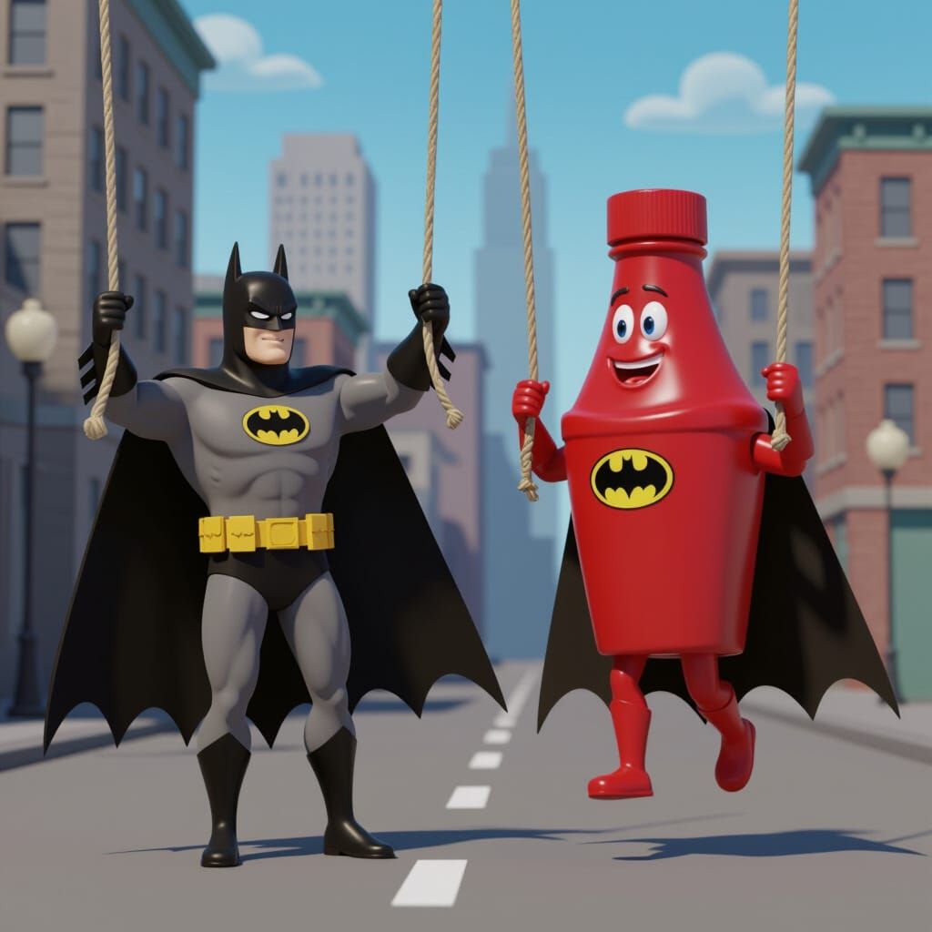Batman and Ketchup Bottle Swing into Action