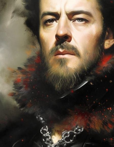 Victorian Portrait of Iago with Paint Splatter