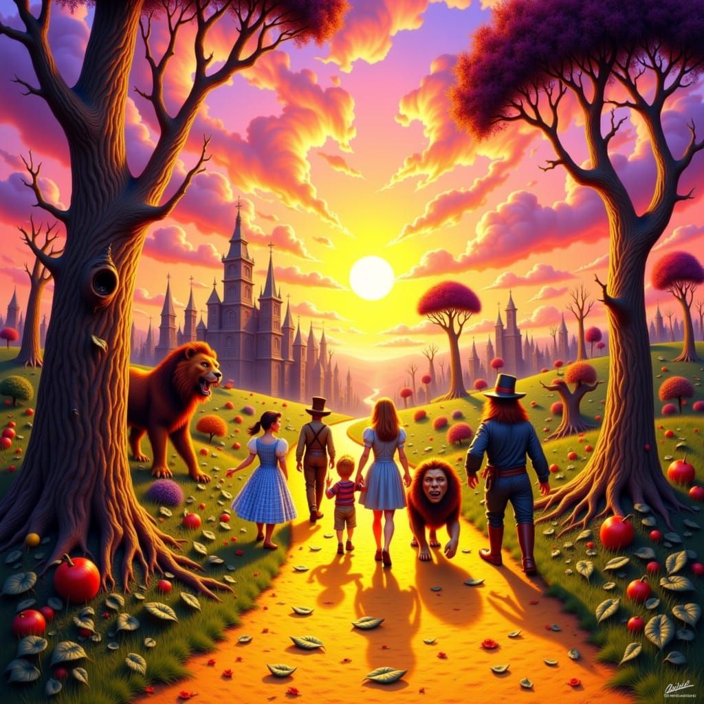 Dorothy and Friends on the Yellow Brick Road to Emerald City