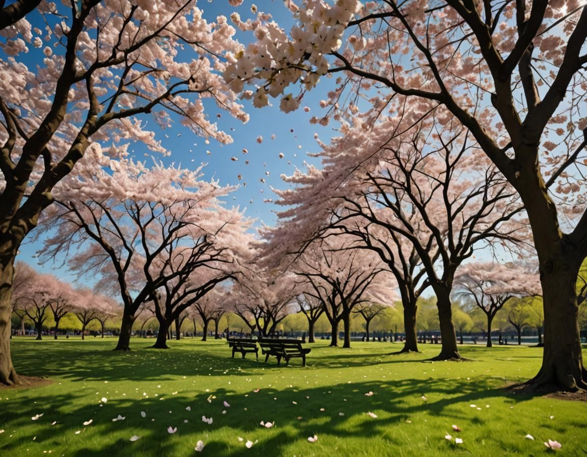 Cherry Blossom Garden in Gentle Breeze
