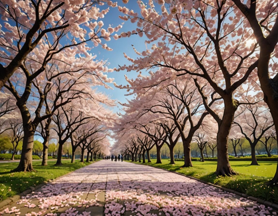 Cherry Blossom Garden in Spring Breeze