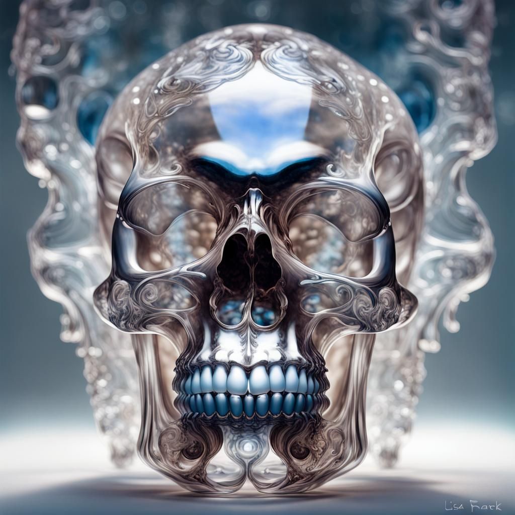 Majestic Transparent Glass Skull with Fish, Surreal Art