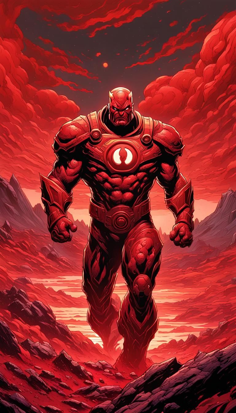 Atrocitus in Desolate Red Landscape: Comic Book Art