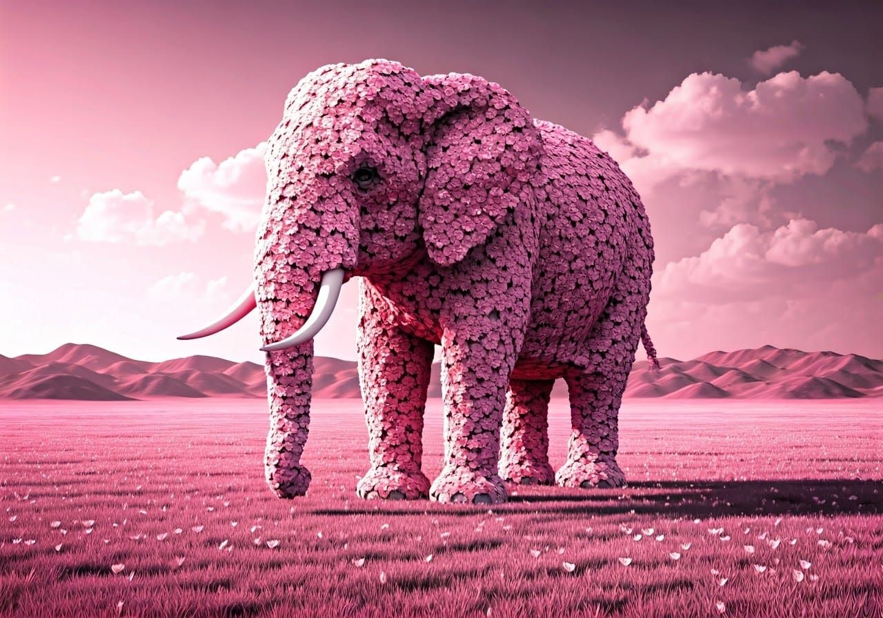 Delicate Pink Elephant Sculpture in Sakura Bloom Landscape