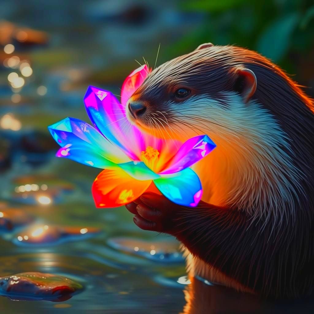 Otter's Bliss: Rainbow Crystal Flower by Creek