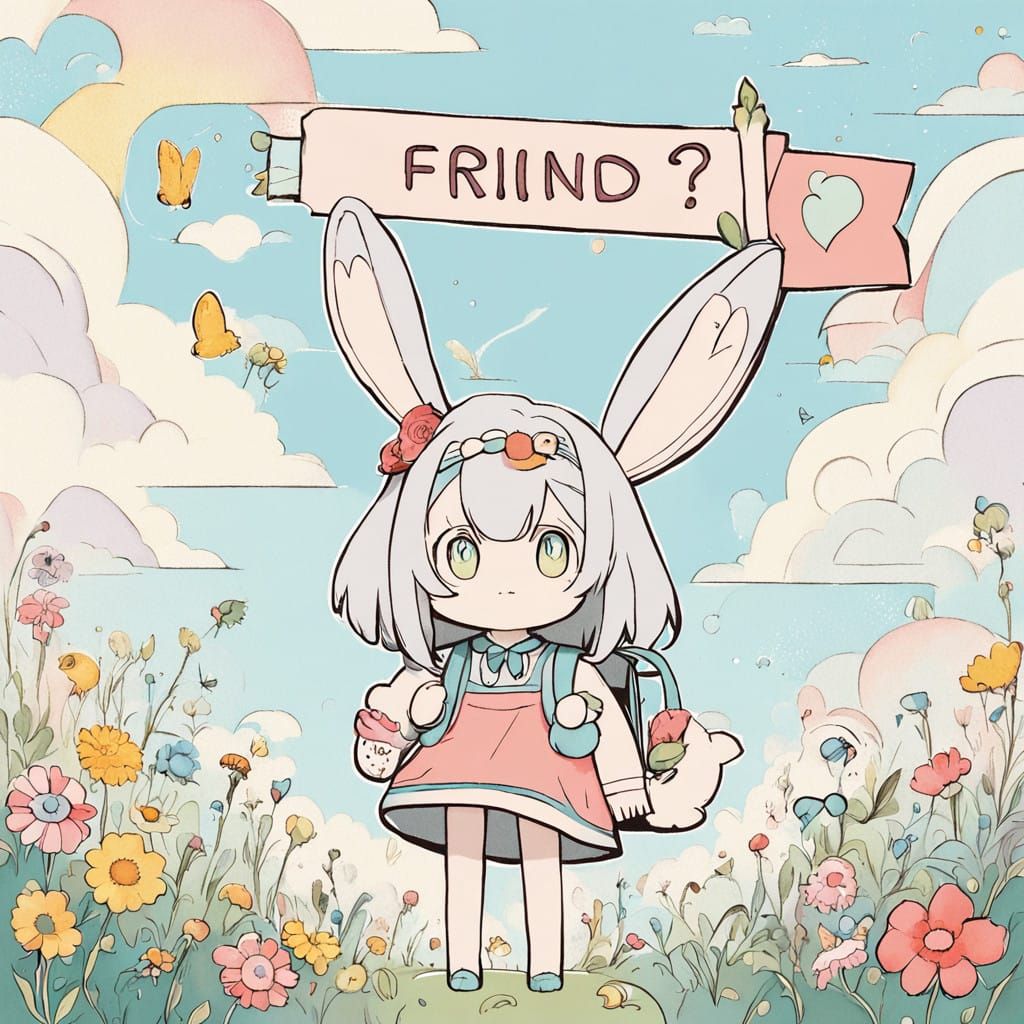 Whimsical Bunny in a Colorful Meadow