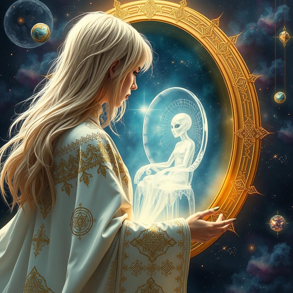 Female Mage and Alien Reflection in Visionary Art