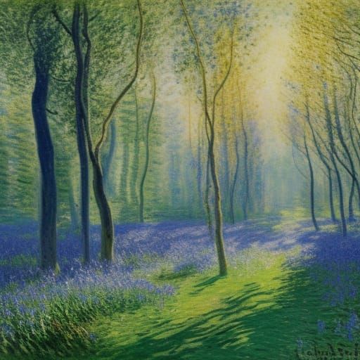 Bluebell Forest Spring Landscape Painting