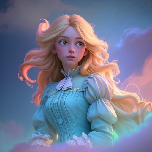 Victorian Woman on Clouds Oil Painting