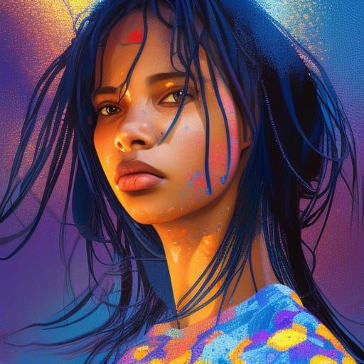 Surreal Autumn Portrait of a Young Woman in a Cobalt Sweater