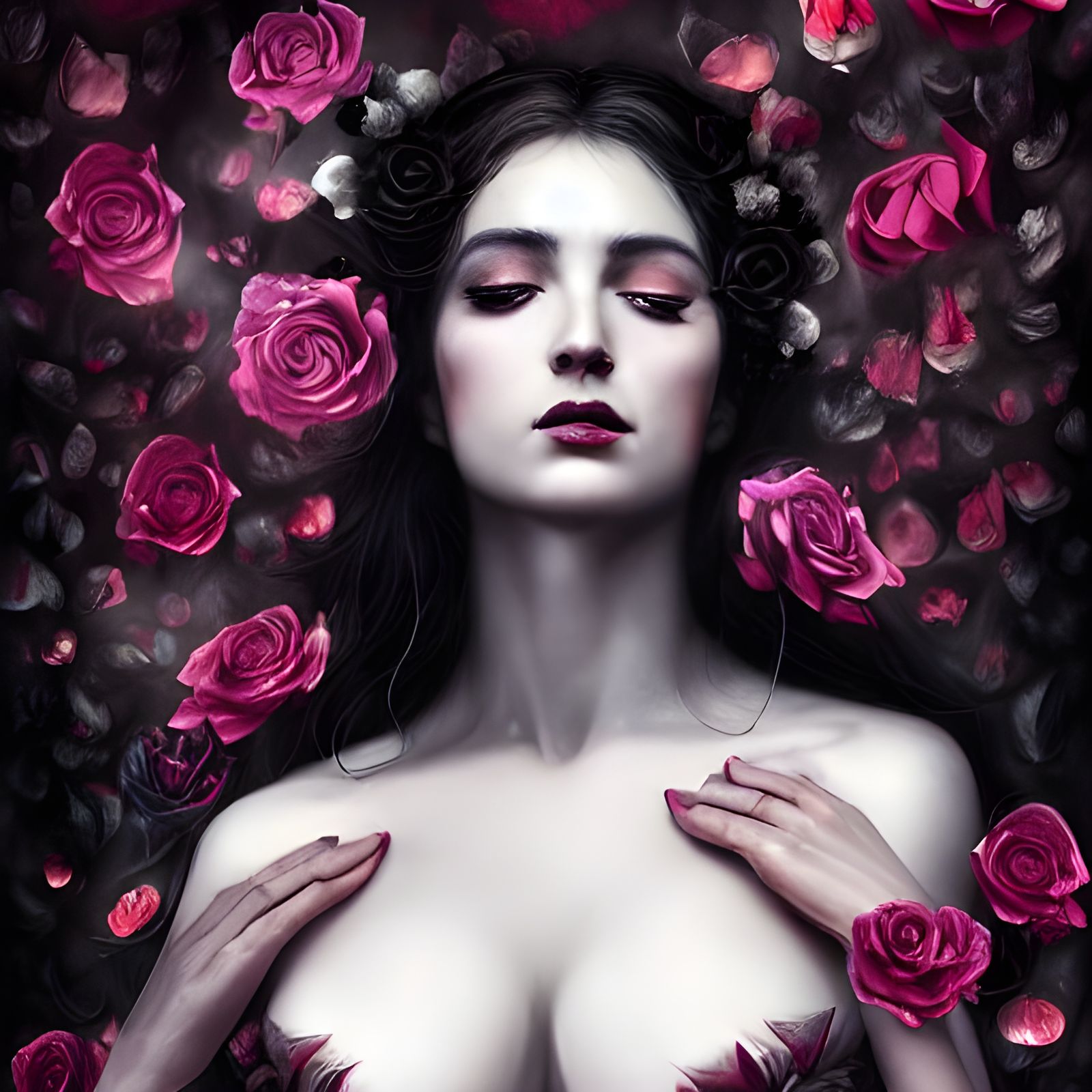 Goddess of Seduction in Dark Rose Petals