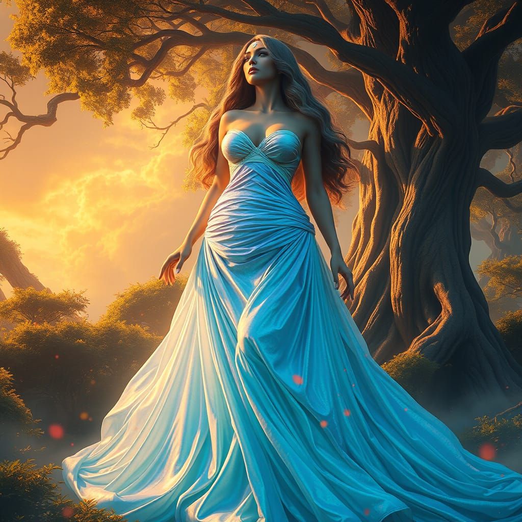 Ethereal Goddess Reigns in Vibrant, Dreamlike Realm