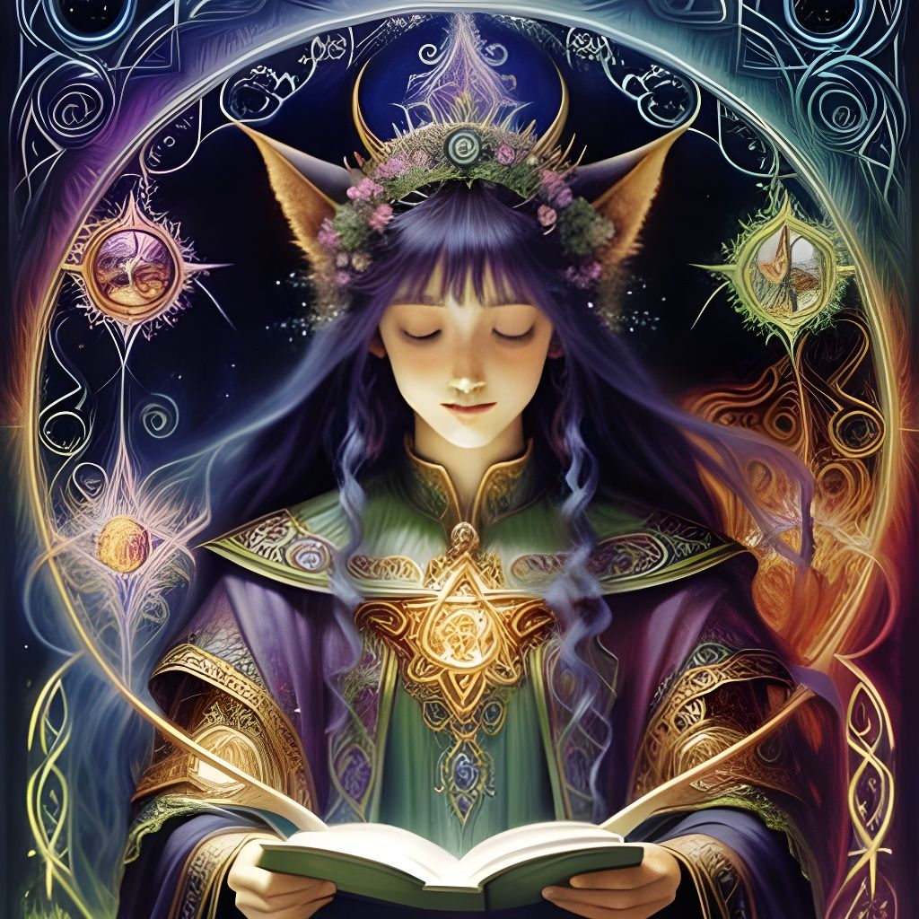 Celtic Sorceress Summons Magic: Art Nouveau Illustration
