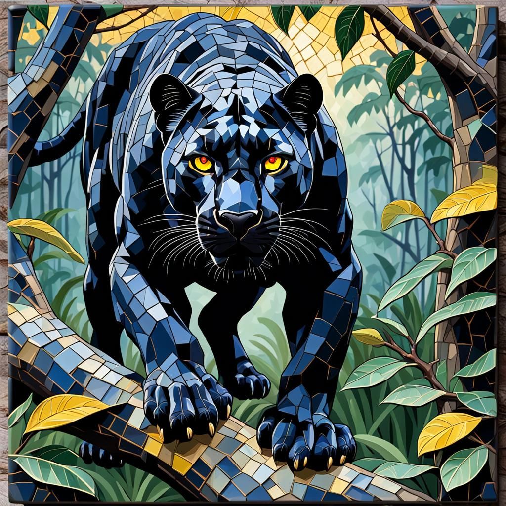 Majestic Black Panther Mosaic Tile Art