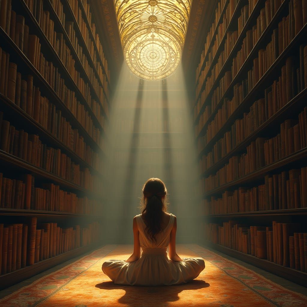 Enchanting Bookworm in a Dreamlike Library