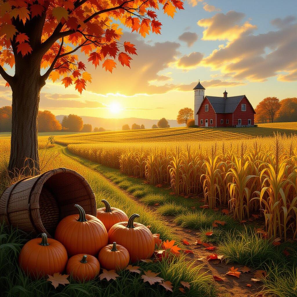 Vibrant Autumn Harvest Scene in Realistic Detail