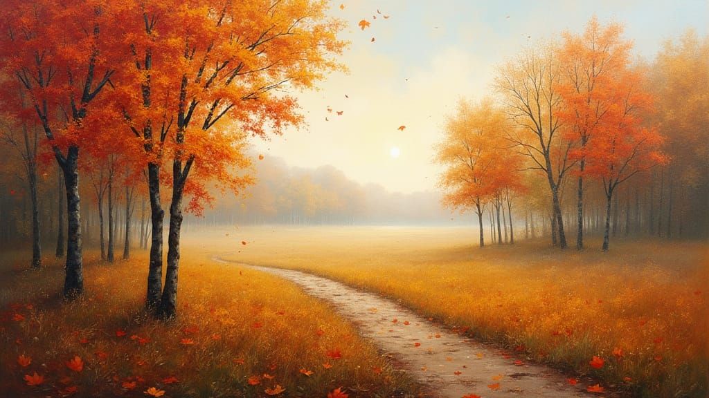 Vibrant Autumn Landscape in Oil Painting Style